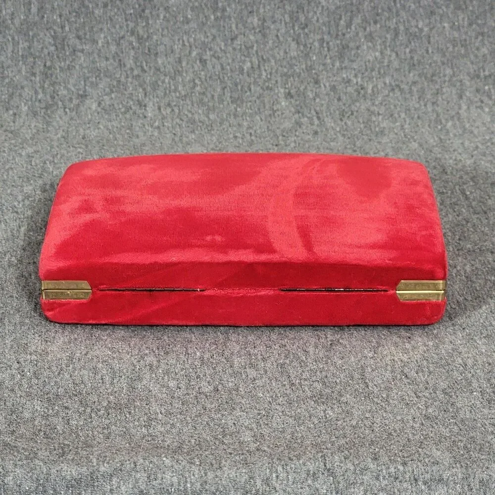 Vintage Mele Jewelry Box Red Velvet Hard Shell Travel Clam Case 7